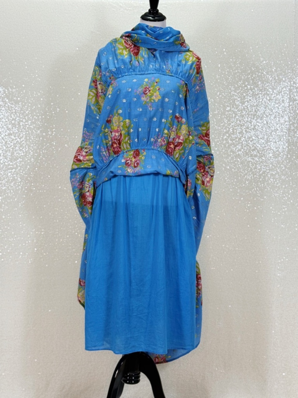 House of Harlow 1960 Blue Floral Maxi Dress Boho Tiered Ruffle Halter Feminine - Picture 12 of 16